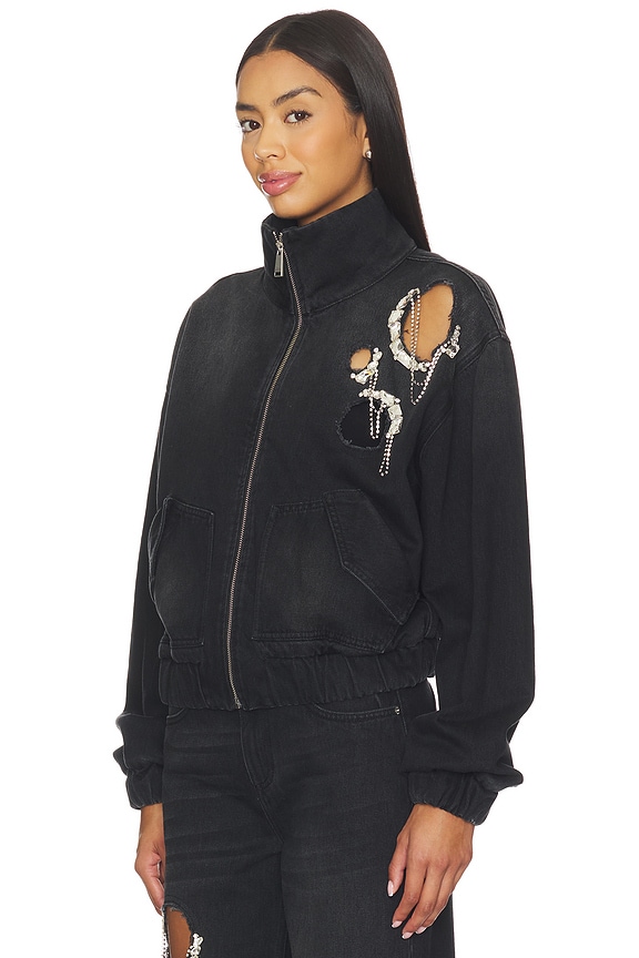 view 2 of 5 Crystal Chain Cutout Bomber Jacket in Washed Black