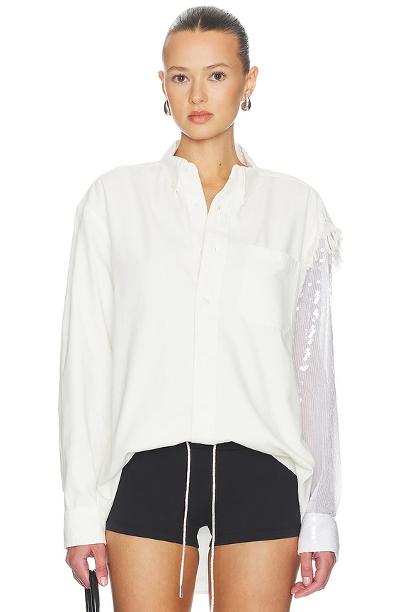 view 1 of 6 Deconstructed Sequin Oxford Shirt in White
