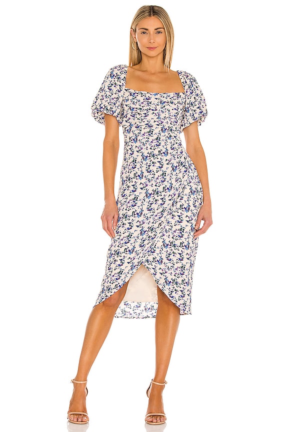 view 1 of 3 Square Neck Bubble Sleeve Dress in Cream Multi Ditsy