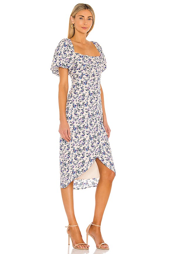 view 2 of 3 Square Neck Bubble Sleeve Dress in Cream Multi Ditsy