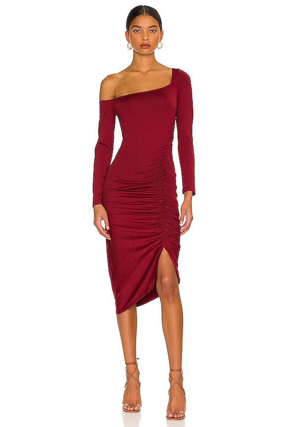 view 1 of 3 Off the Shoulder Midi Dress in Wine