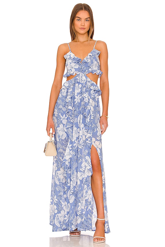 ASTR the Label Palace Dress in Blue & White Floral | REVOLVE