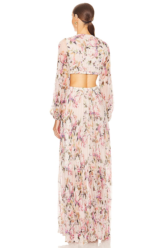 pink floral dress long sleeve Goldie | Print Chiffon Long-Sleeve Wrap Mini Fully lined through the skirt Long Frill Sleeve Mini Dress