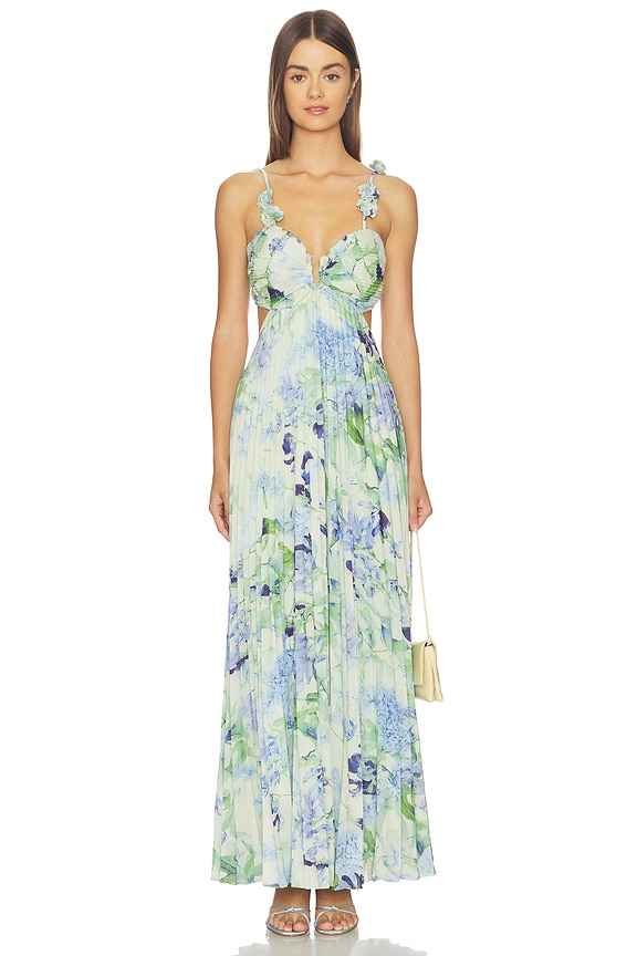 view 1 of 3 ROBE ASTR THE LABEL EMESE DRESS in Green Blue Floral