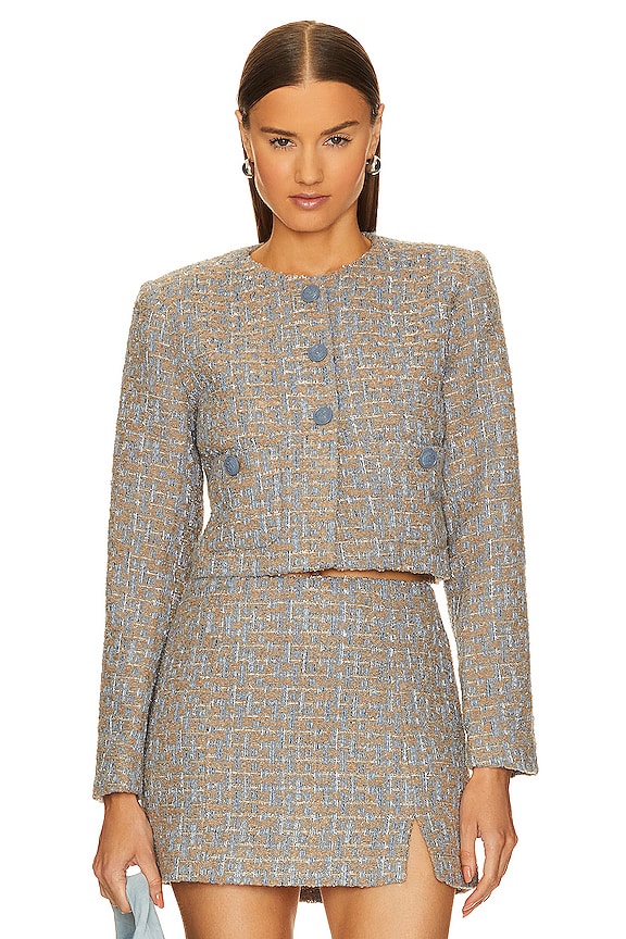 ASTR the Label Lyssa Jacket in Blue & Taupe Silver | REVOLVE