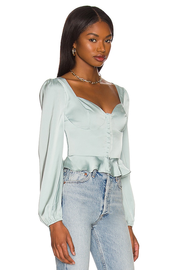 view 2 of 4 Top peplum delantero de manga larga con gancho y ojo in Sage
