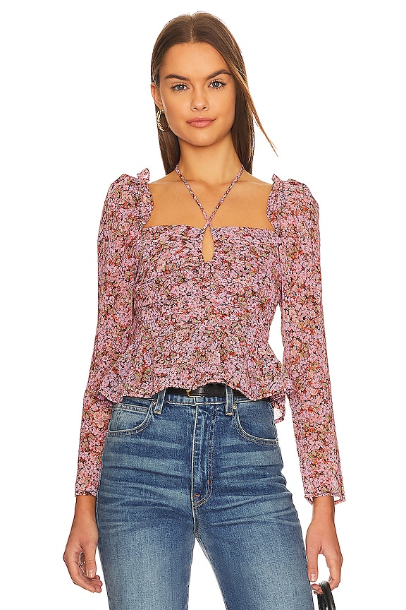 ASTR the Label Toni Top in Black & Pink Floral | REVOLVE