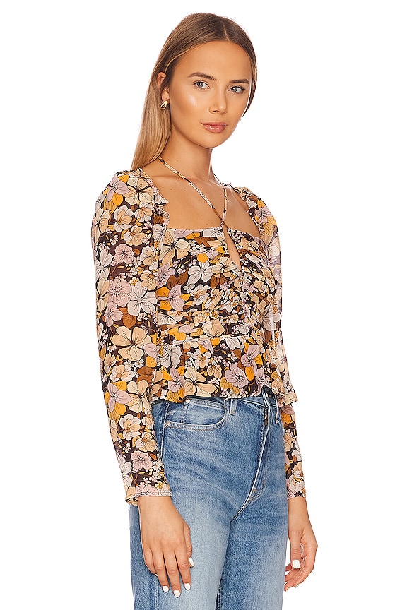 view 2 of 4 Toni Top in Brown & Yellow Floral