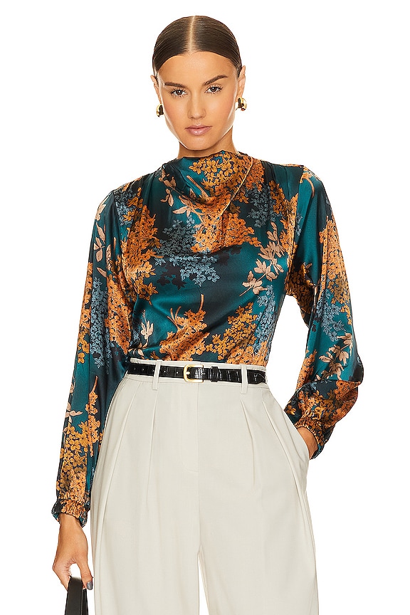 view 2 of 4 드레이프 블라우스 in Green & Rust Floral