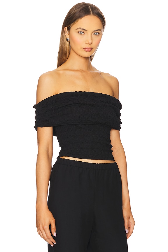 view 2 of 4 Off Shoulder Textured Knit Top in Black