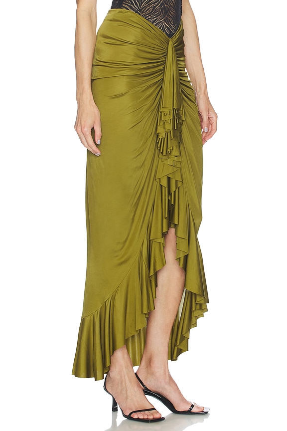 view 2 of 6 Ruffle Long Skirt in Vert Militaire