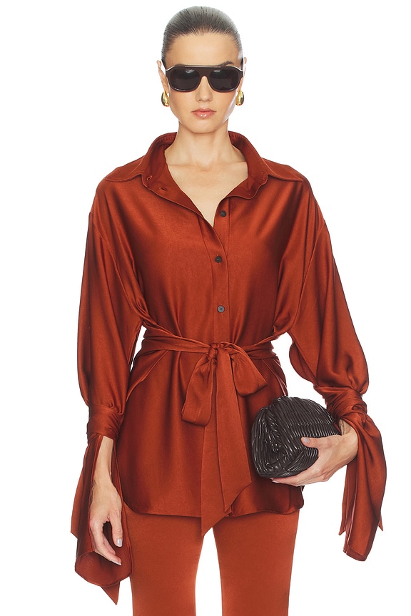 view 1 of 4 Oversize Knot Detail Shirt in Brique