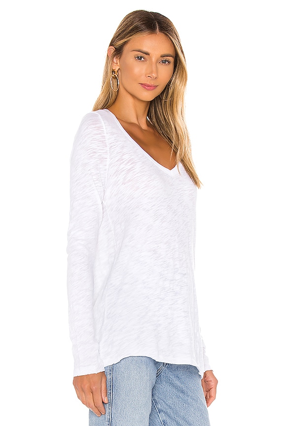 view 2 of 4 Long Sleeve V Neck Slub Tee in White