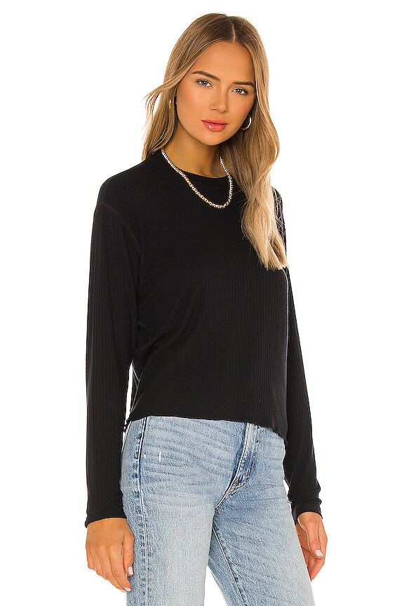 view 2 of 4 Micro Modal Ribbed Long Sleeve Crew Top in Black
