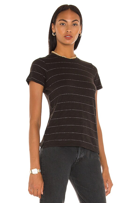 view 2 of 4 Stripe Schoolboy Tee in Black Camel Stripe