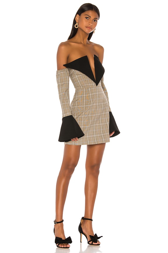 view 2 of 3 Sharp Edges Dress in Tan, Blue Check & Black