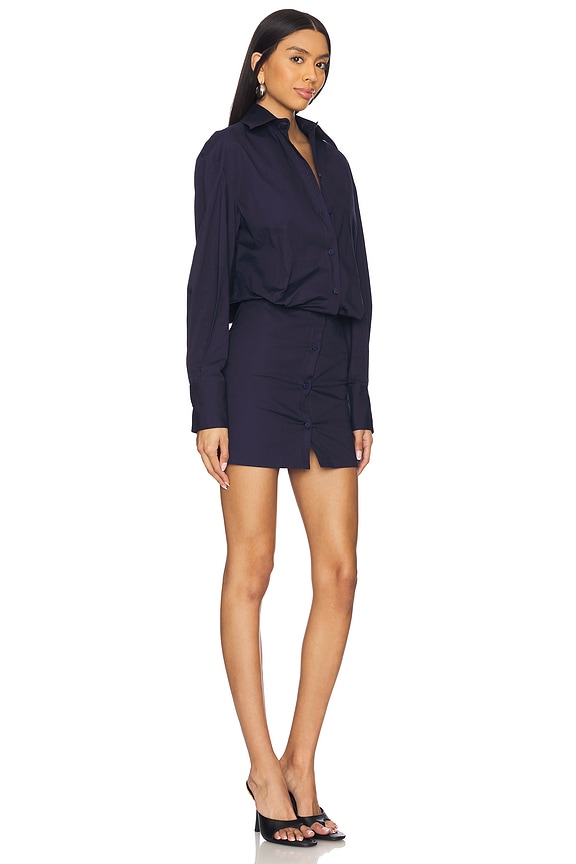 view 2 of 3 Long Sleeve Shirt Mini Dress in Navy Blue