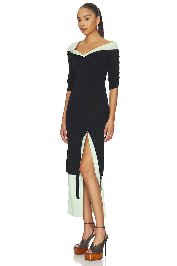 view 2 of 3 Asymmetric Midi Dress in Black & Green