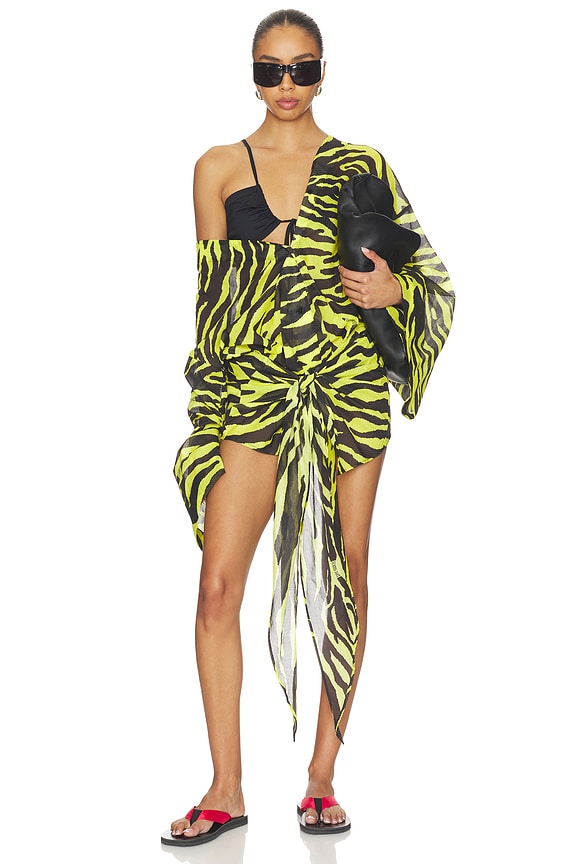 view 1 of 4 Zebra Wrap Mini Dress in Black & Yellow