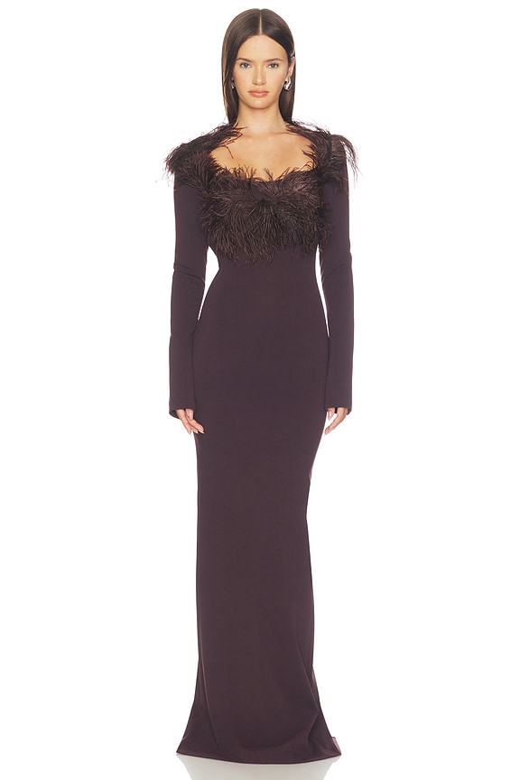 view 2 of 4 Long Feather Gown in Dark Brown