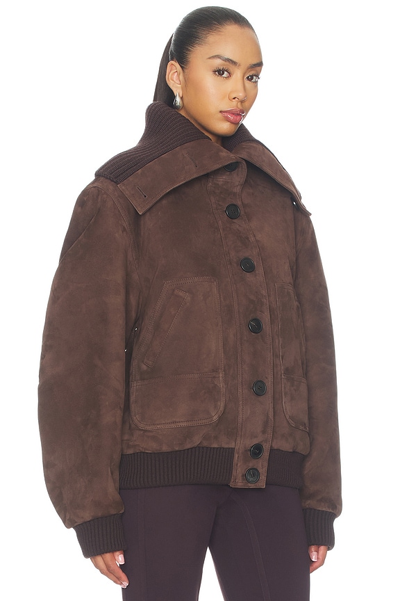 view 2 of 4 Suede Bomber Jacket in Dark Brown