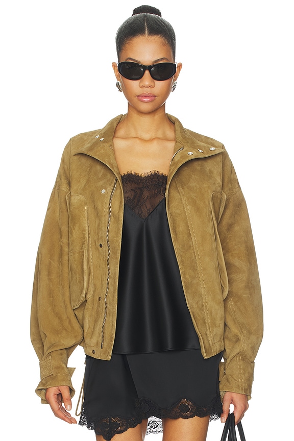 view 2 of 6 Suede Bomber Jacket in Sand