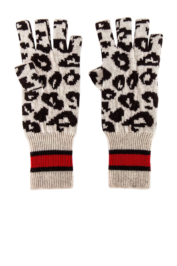 view 2 of 2 Sporty Athletic Leopard Fingerless Gloves in Mojave, Mocha & Black