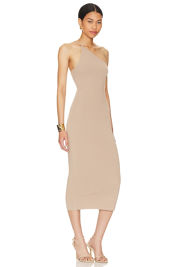 view 2 of 3 Asymmetric One Shoulder Dress in Mushroom