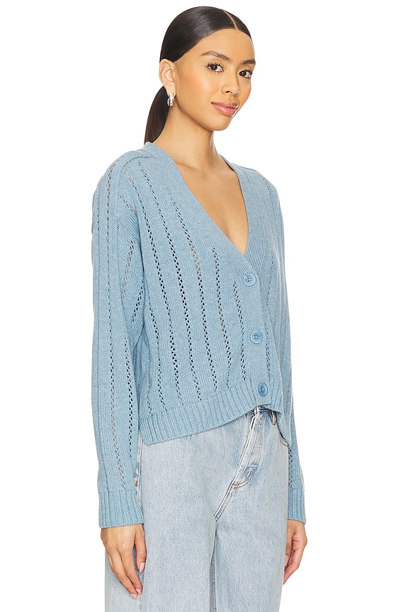 view 2 of 4 Cropped V Neck Cardigan With Pointelle Ladder Stitch in Stonewash