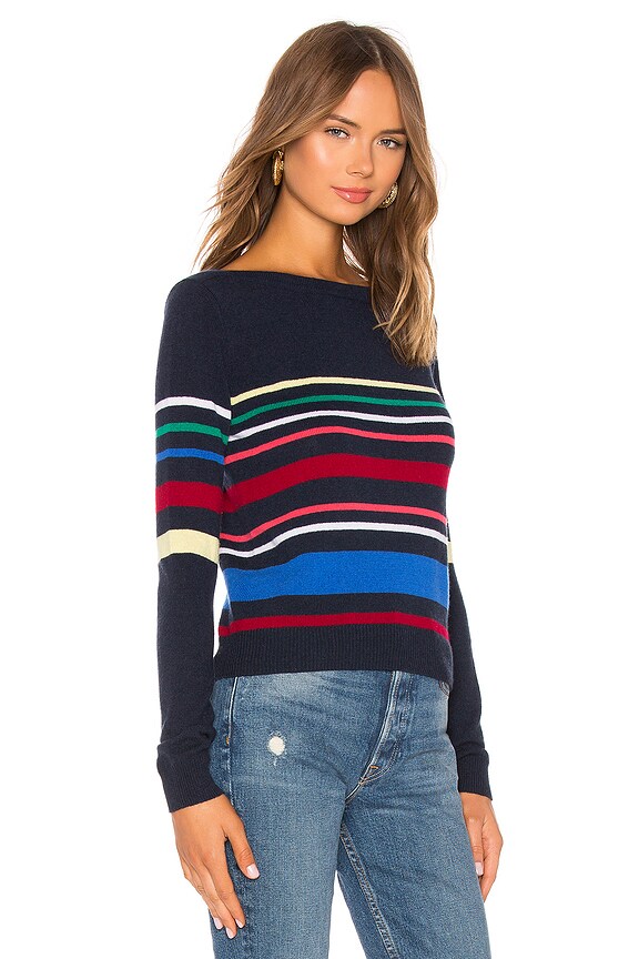 view 2 of 4 Multi Stripe Boatneck Sweater in Navy Bright
