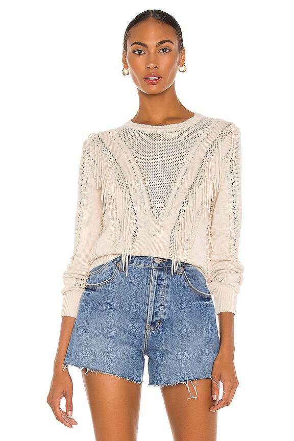 view 1 of 4 Cable & Mesh Fringe Crew Sweater in Natural