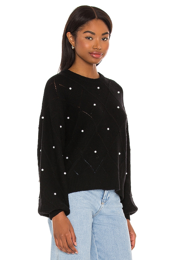 view 2 of 5 Puff Sleeve Pointelle With Pearls Sweater in Black