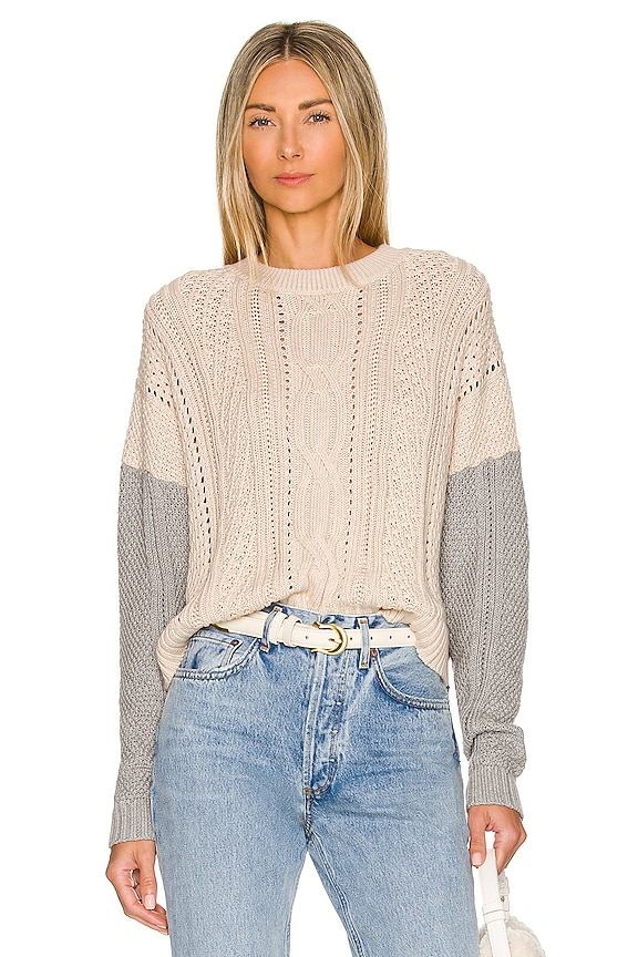 Autumn Cashmere Color Block Cropped Cable Crew in Natural, Sweatshirt ...