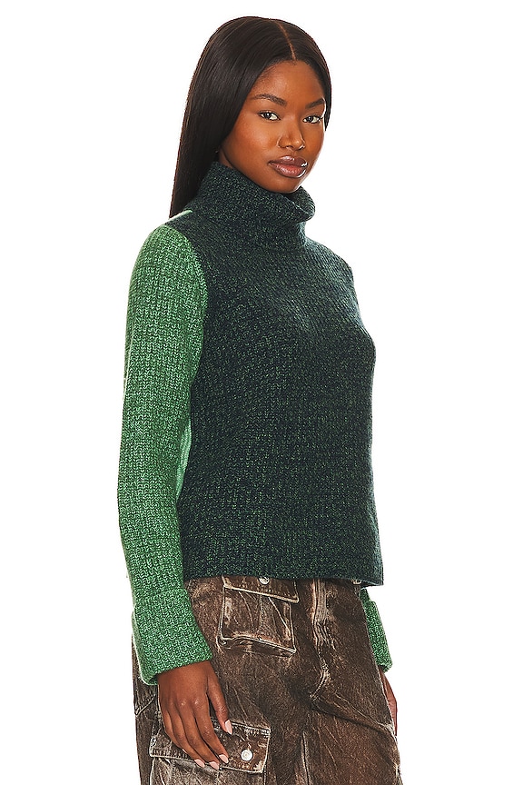 view 2 of 4 Color Block Turtleneck in Navy & Pickle Combo