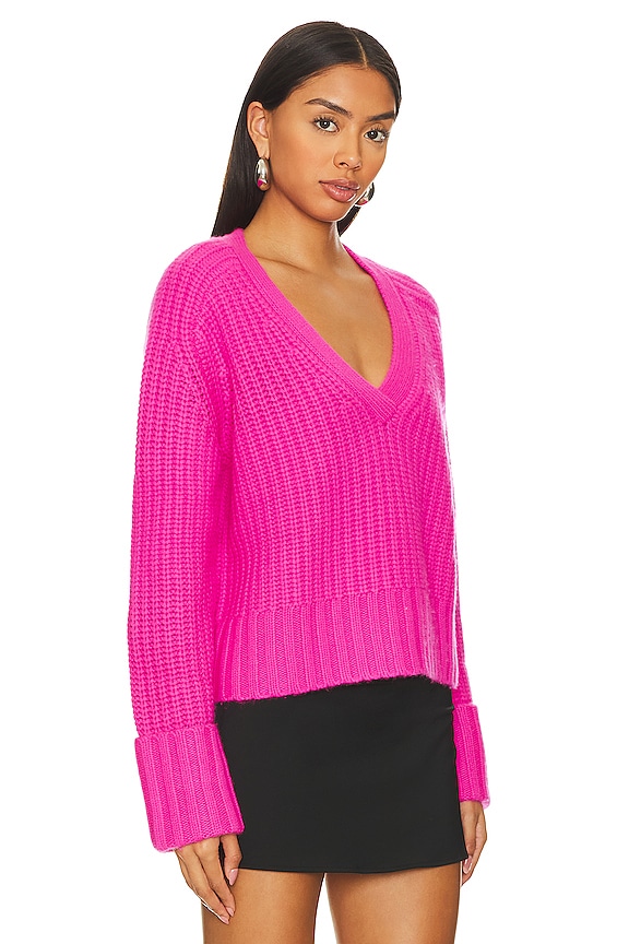 view 2 of 4 Chunky V-neck Sweater in Hyper Pink