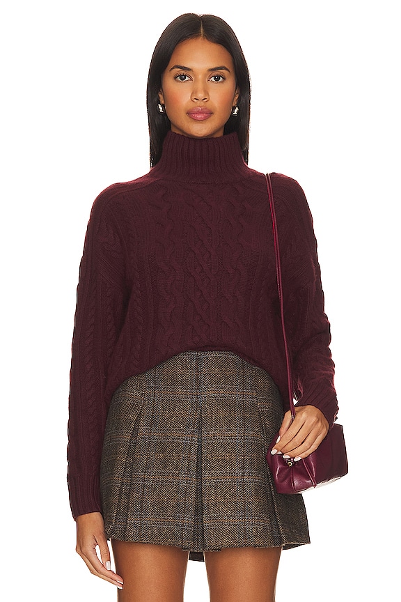 Autumn Cashmere Cropped Cable Mock Neck in Wine | REVOLVE