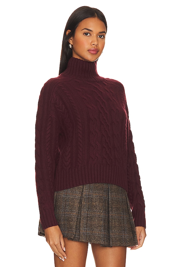 view 2 of 4 Cropped Cable Mock Neck in Wine