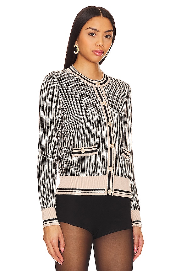 view 2 of 5 Textured Two Tone Cardigan in Latte & Black