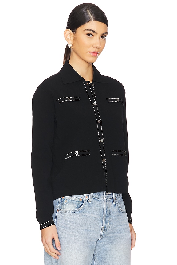 view 2 of 4 Collared Jacket With Double Needle Topstitch Detail in Black & Chino