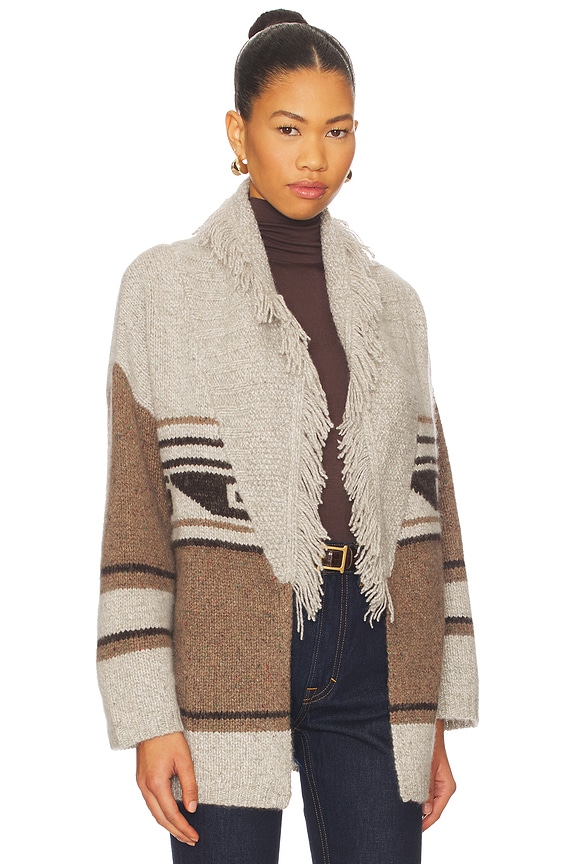 view 2 of 4 Southwest Fringed Shawl Collar Throw Jacket in Brownie Neutral Combo