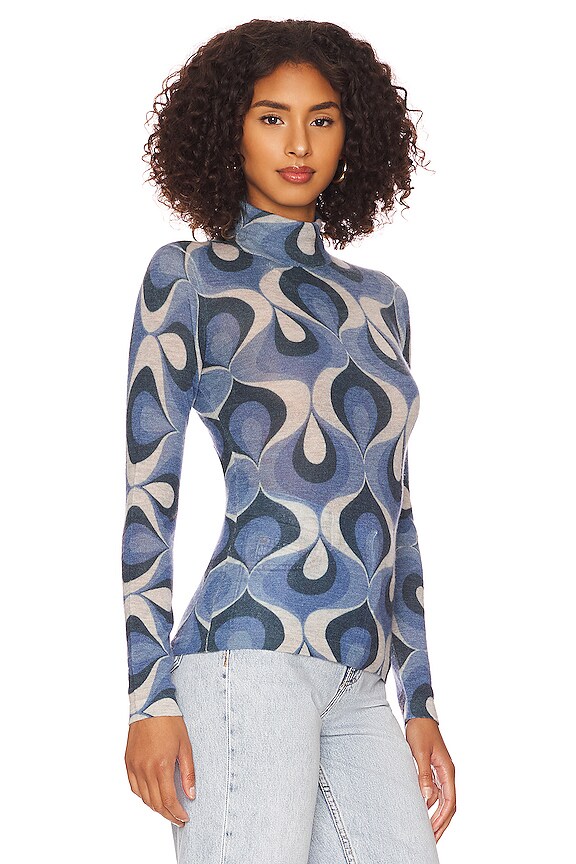 view 2 of 4 Retro Print Sheer Top in Blue Combo