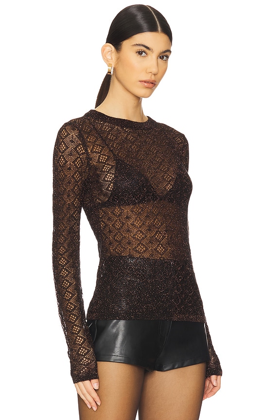 view 2 of 5 CAMISETA DE CUELLO REDONDO DE PUNTO ABIERTO in Black Magic