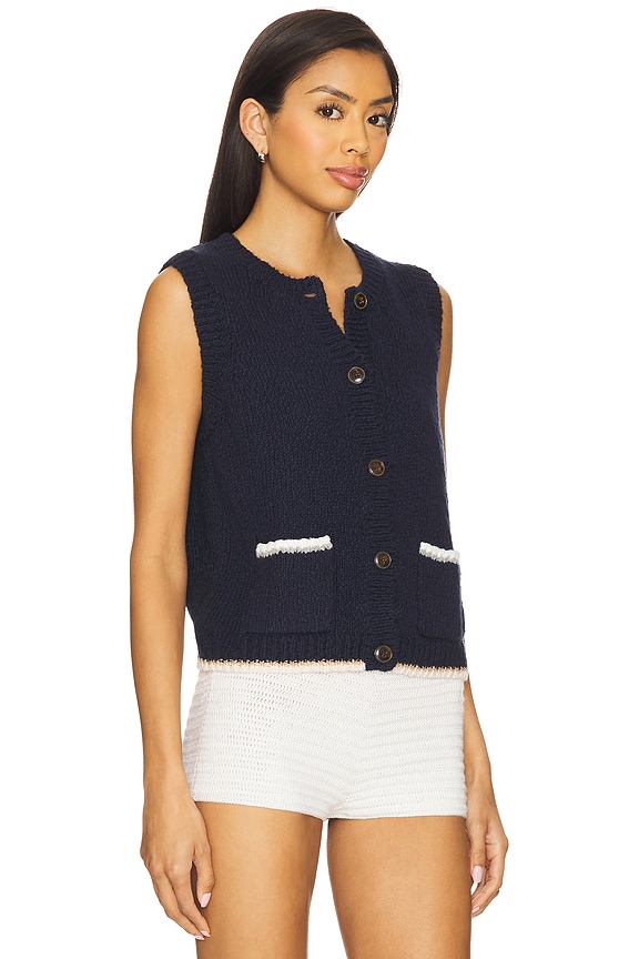 view 2 of 4 Button Front Vest Top in Navy Combo