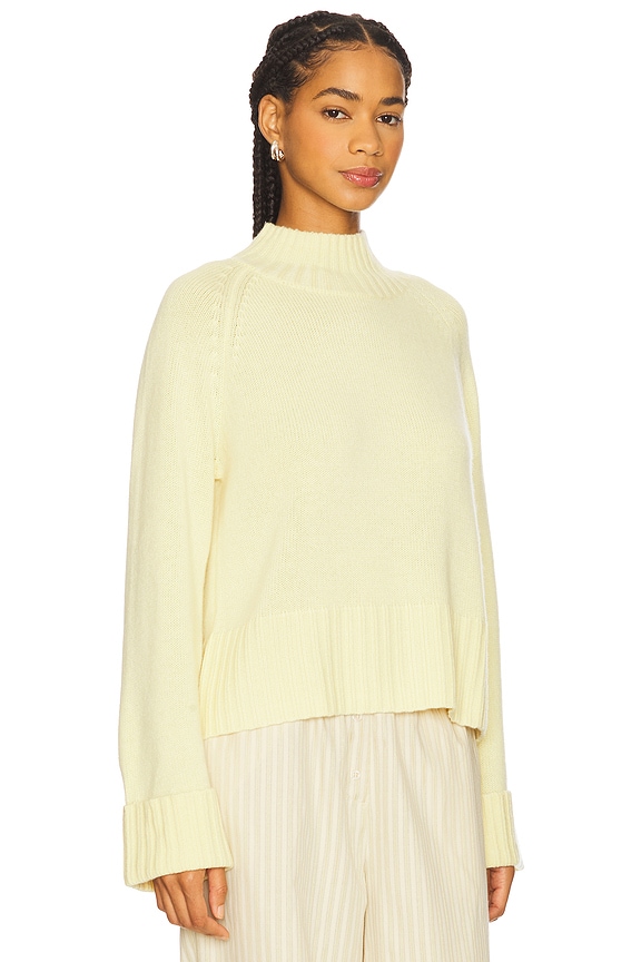 view 2 of 4 6-ply Cuffed Solid Boxy Mock Neck Top in Sunfrost