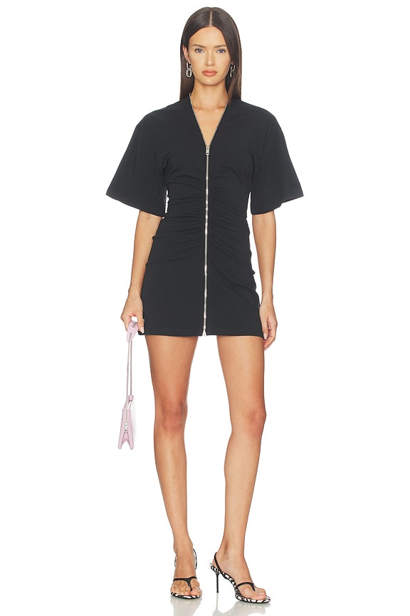 view 1 of 3 Gathered T-shirt Dress With Continuous Loop Zipper in Black