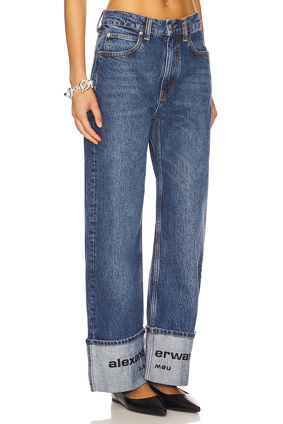 view 2 of 6 Mid Rise Straight Jean With Embroidered Cuff in Vintage Medium Indigo