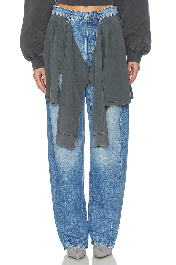 view 1 of 6 Slouchy Jean With Tied T-shirt in Vintage Marbled Blue