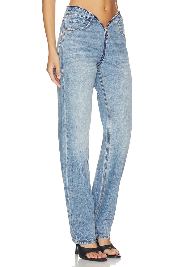 view 2 of 6 Dipped V Zip Waistband Straight Leg Jeans in Authentic Light Indigo