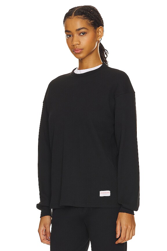 view 2 of 5 MANGA LARGA CON CUELLO REDONDO TIPO WAFFLE in Black