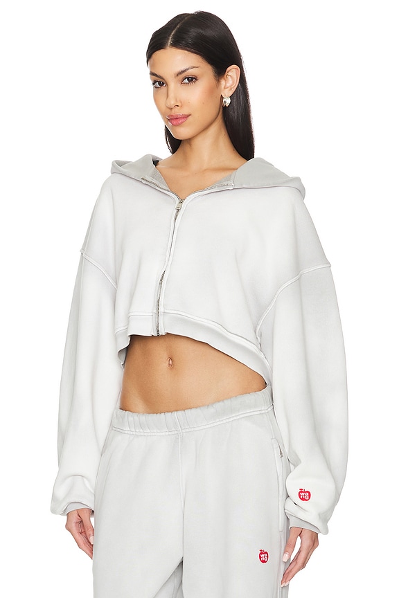 view 2 of 5 Cropped Zip Up Hoodie in Washed Smoke White